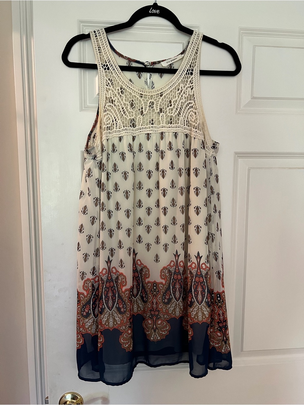 Blu Pepper Cream Swing Dress with Navy & Rust Paisley Border